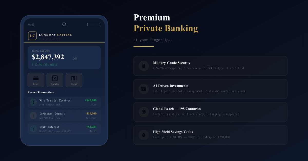 Londway Capital mobile banking app showing account balance and transactions