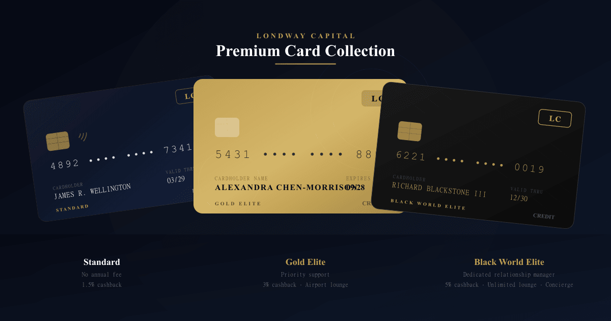 Londway Capital premium debit and credit cards Standard Gold Elite and Black World Elite tiers