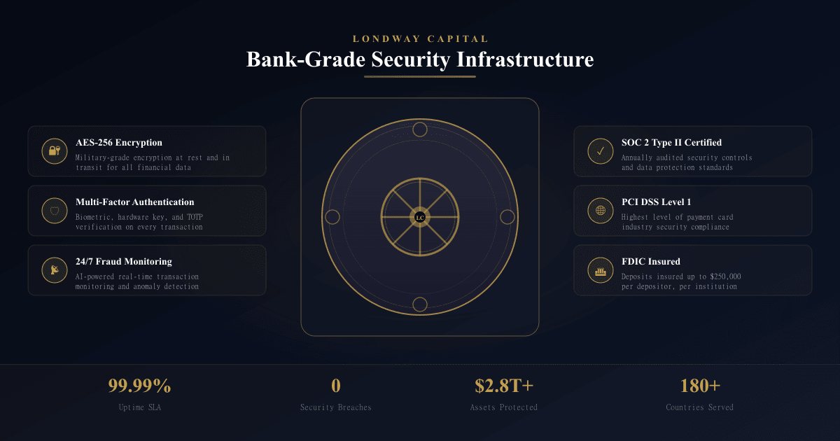 Londway Capital bank-grade security vault with AES-256 encryption and FDIC insurance